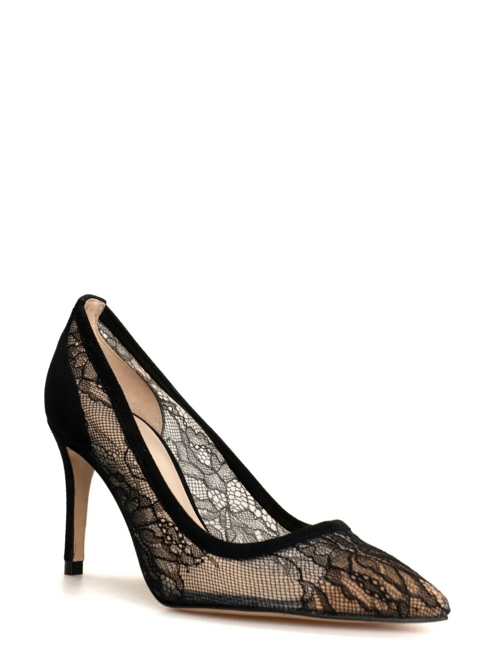 L'AGENCE Black Lace Pointed Toe Heels